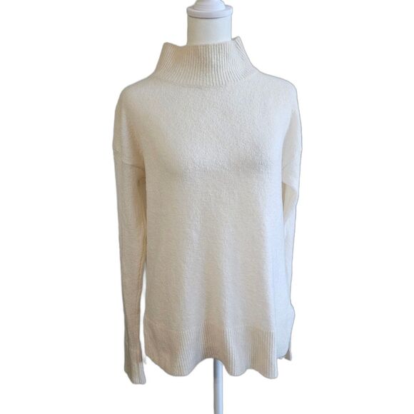 White + Warren Size S Cashmere Blend Rib Trim Mockneck Sweater - Picture 1 of 8